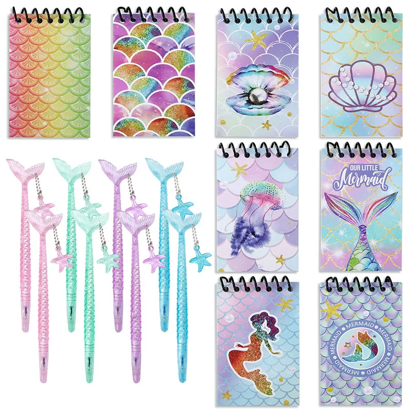 16/24pcs Mermaid Mini Spiral Notebook& Pen Set,Ocean Theme Party Supplies, Birthday/Graduation Gift,Festival Decor,Random Colors
