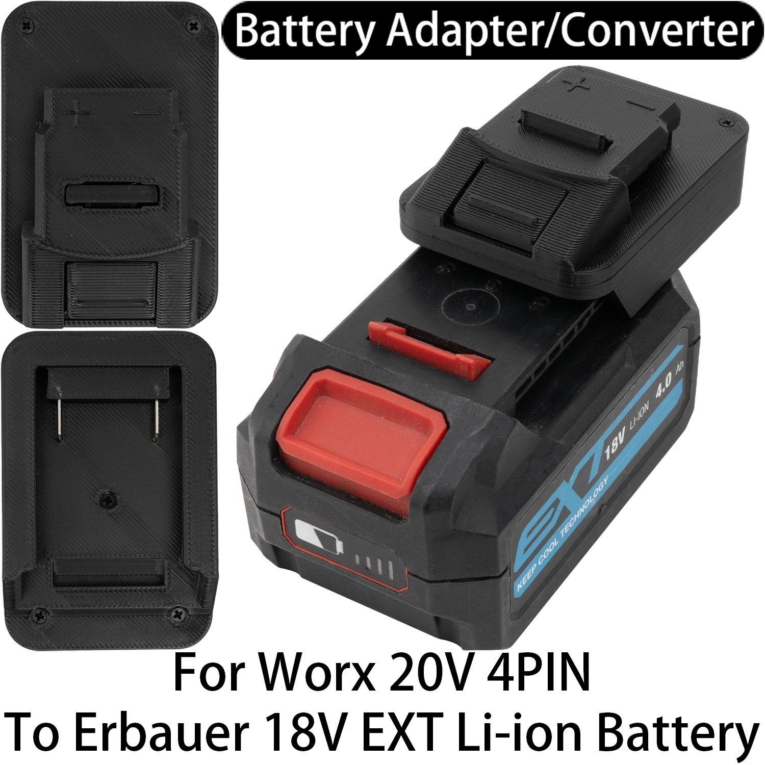 

Адаптер для аккумуляторов Worx 20V 4PIN Li-ion для инструментов Erbauer 18V EXT Li-ion, конвертер, аксессуар для электроинструмента