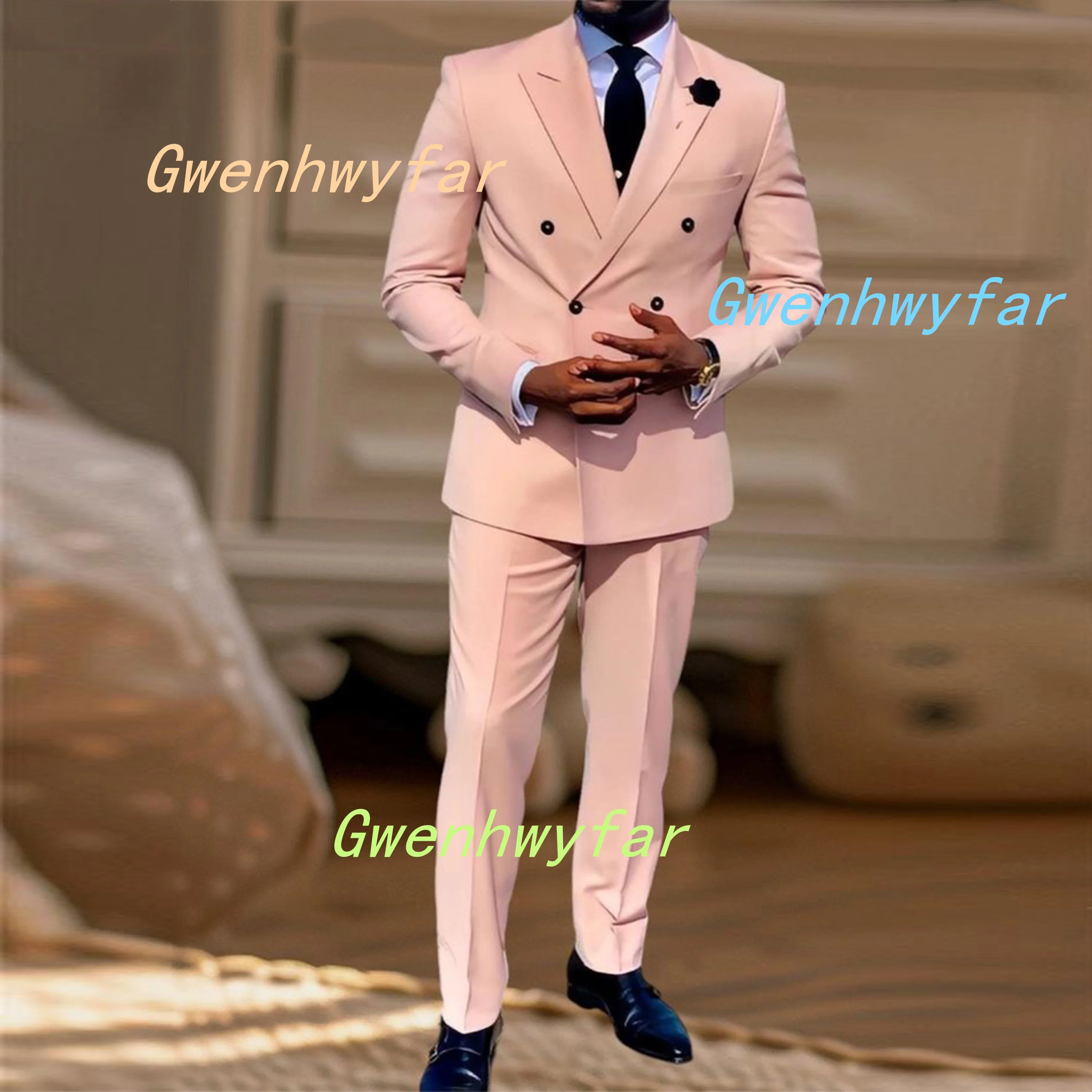 

Gwenhwyfa Повседневные мужские костюмы для выпускного вечера из 2 предметов Slim Fit персиково-розовый смокинг костюм с пиковыми лацканами двубортный костюм куртка брюки комплект
