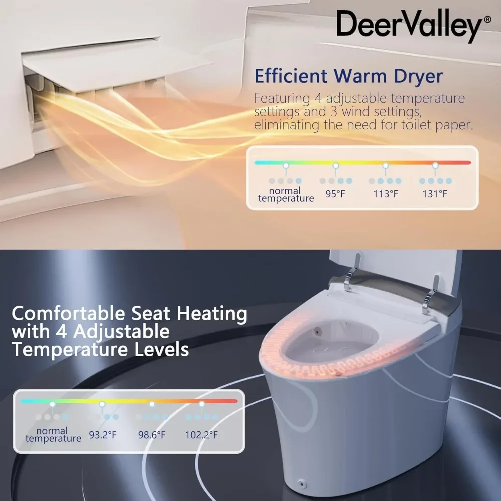 Inodoro inteligente con bidé incorporado, inodoro sin tanque con apertura y cierre automáticos, descarga automática, asiento calefactado, Control remoto de secador