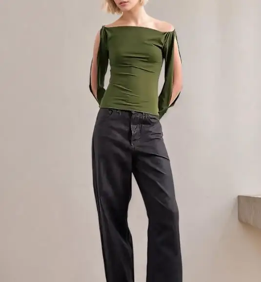 

Fashionable Women's Top Summer New Sexy British Trend Flow One Piece Collar Hollow Sleeve Design Tight Long Sleeve T-Shirt