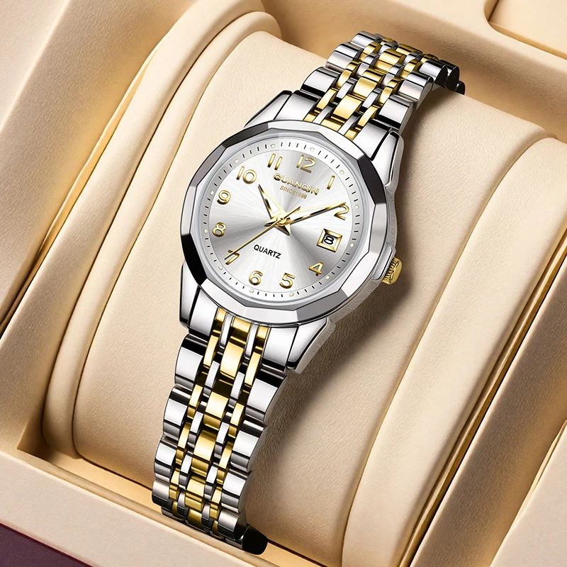 GUANQIN Women's Watches Casual Fashion Fine Steel Original Brand Quartz Wristwatch for Girl Waterproof Luminous Date GS19296 New