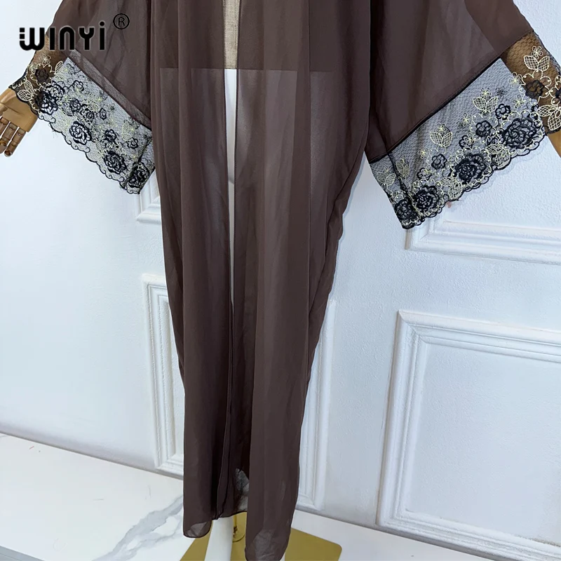 WINYI summer outfit kimono africa Abstract print beach cover up maxi dress cardigans beach wear women 2024 abaya dubai luxury