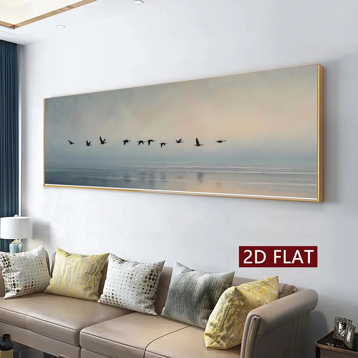 2D Flat Large Modern Flying Birds Over Sea Canvas Wall Art - Frameless Abstract Soaring Birds Arts for Living Room, Office Decor