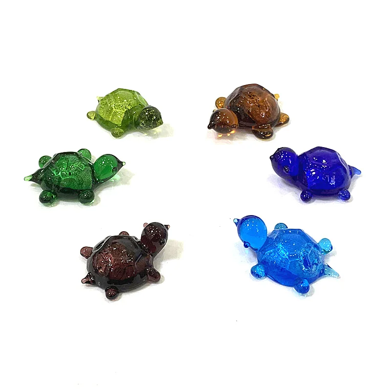 2pcs Cute Mini Glass Sea Turtle Figurines Tiny Marine Animal Ornaments Home Table Fairy Garden Aquarium Bonsai Decor Accessories