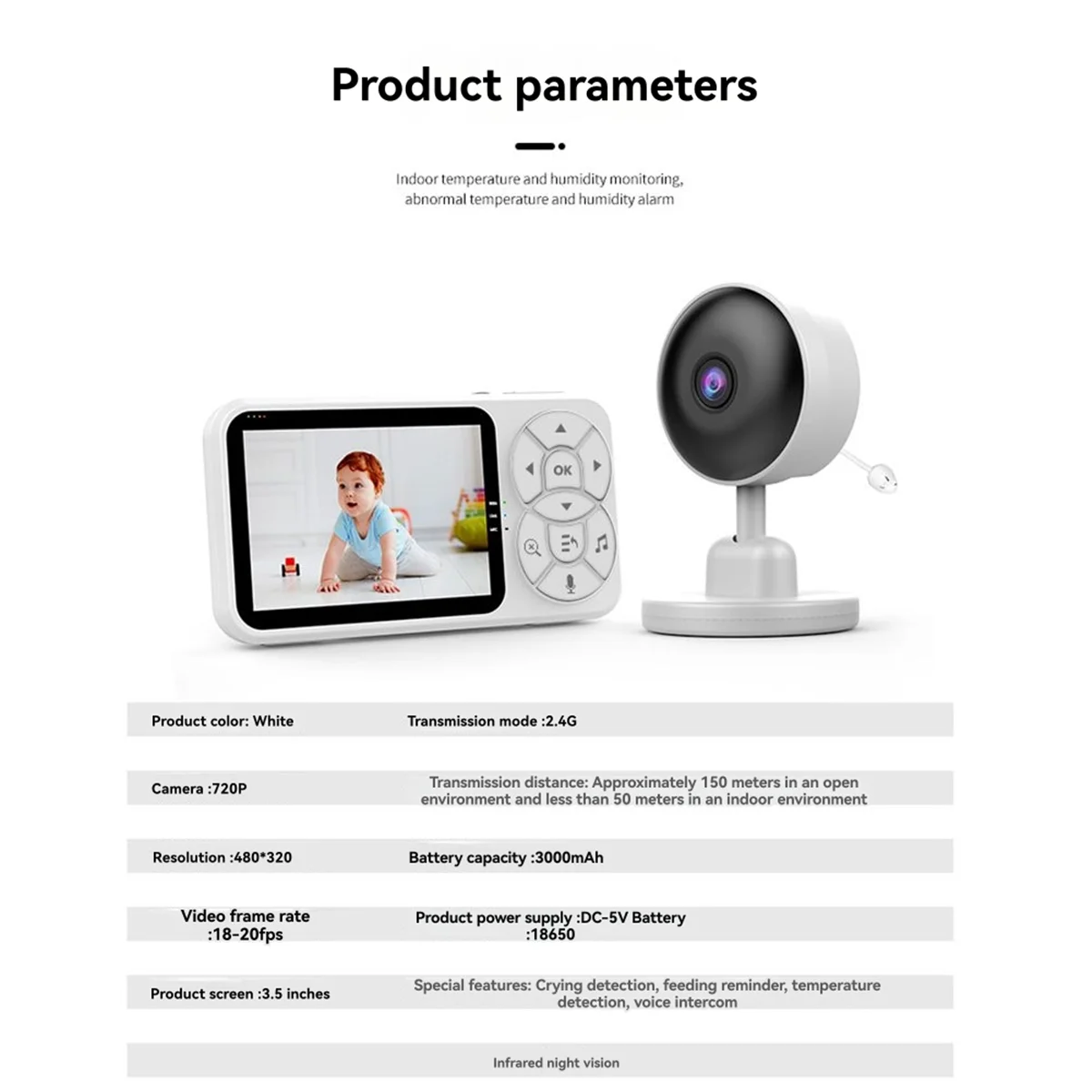 

2025+New 3.5in RGB Night Light Baby Monitor with Night Vision Temperature Detection Voice Intercom Baby Nanny Security Camera