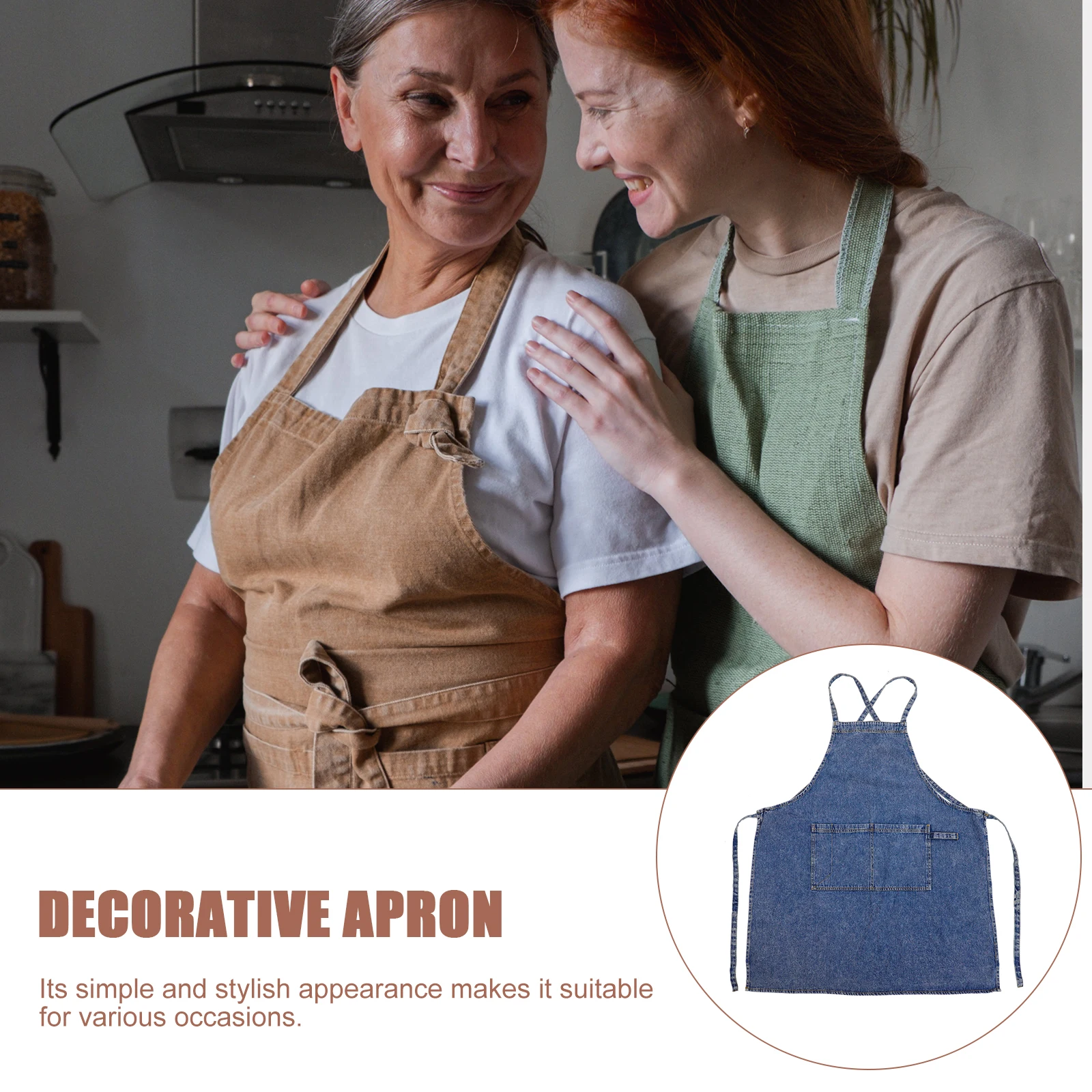 

1pc Thickened Denim Kitchen BBQ Work Washable Women Home Cross Back Pocket Decorative Apron Chef Cooking Multifunctional
