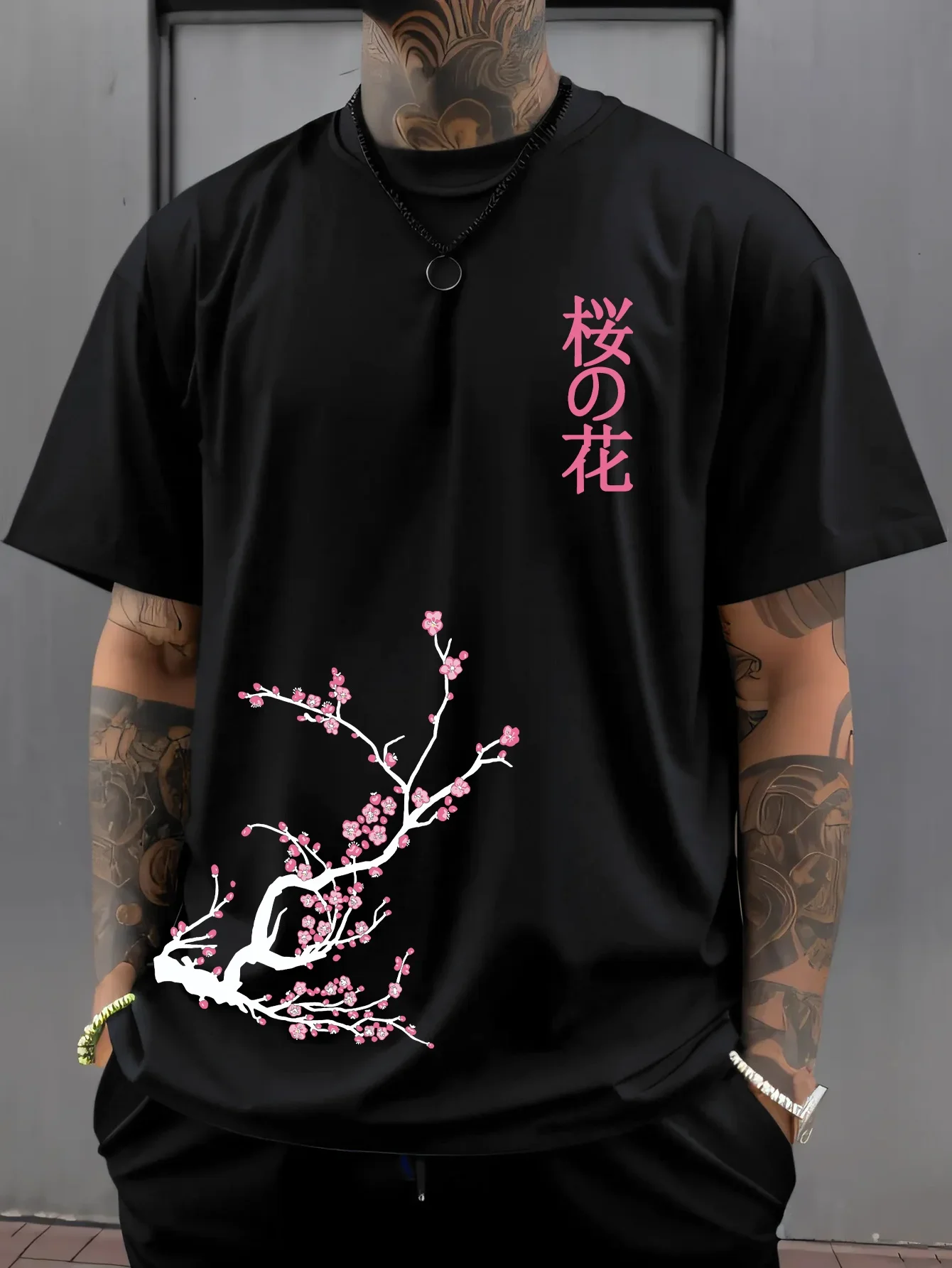 Men's Summer T Shirt Soft Breathable Comfortable Fabric Beautiful Cherry Blossom Pattern Suitable Daily Casual Wear Quick Dry