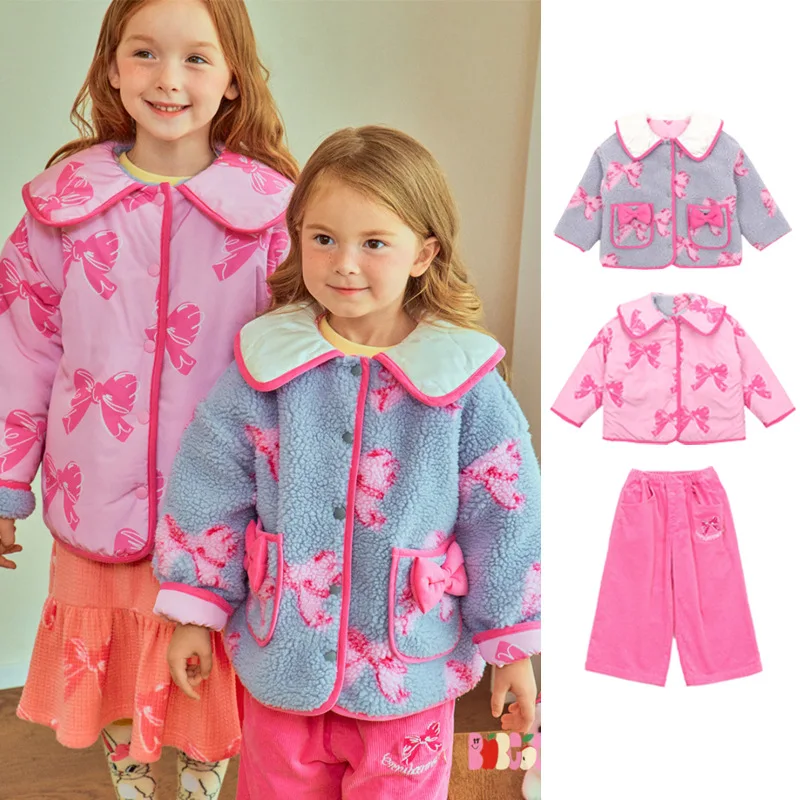 

Korean Girls Jackets 2024 New Winter Pink Christmas Lamb Baby Girls Coat Girl Princess Outwear Children's Clothings