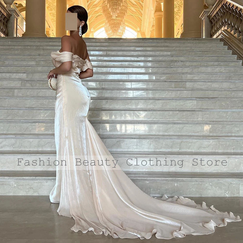 Mermaid Evening Dress for Woman Off the Shoulder Light Champagne Evening Gowns Long Trumpet Pleats 2024 Wedding Party Dresses