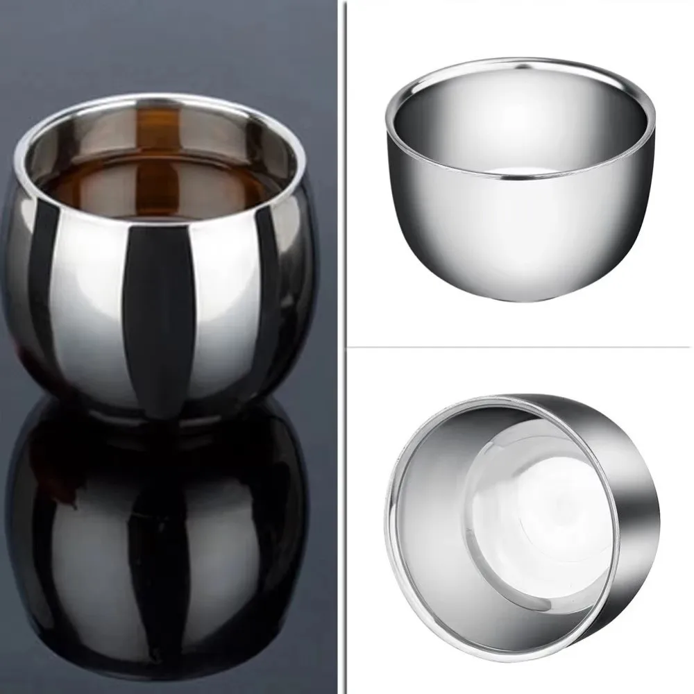New 150ML Shaving Mug Stainless Steel Double Layer Smooth Shave Bowl Silver Soap Cup for Wet Shave