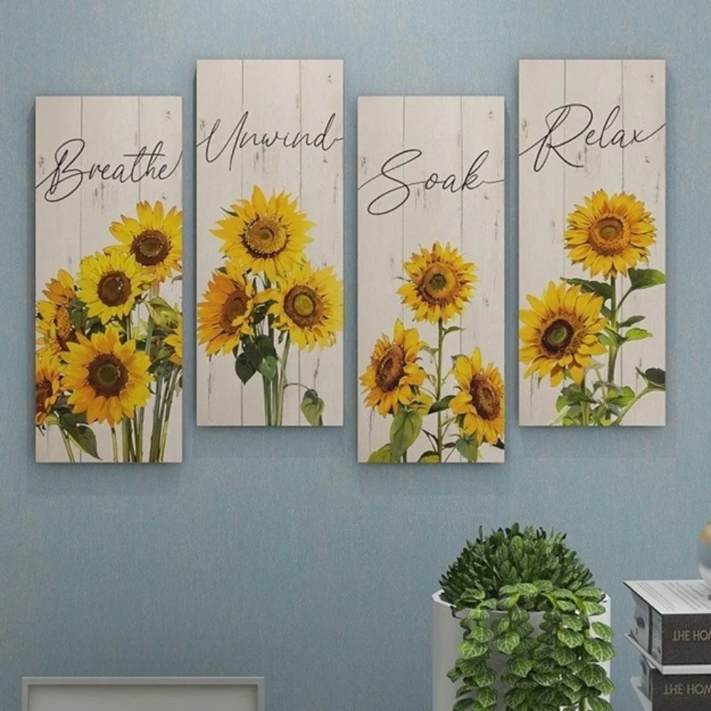 

Funny Modern Sunflower Hanging Sign Handmade Wall-mounting Wooden Floral Artwork Unique Wall Decor Plate Living Room