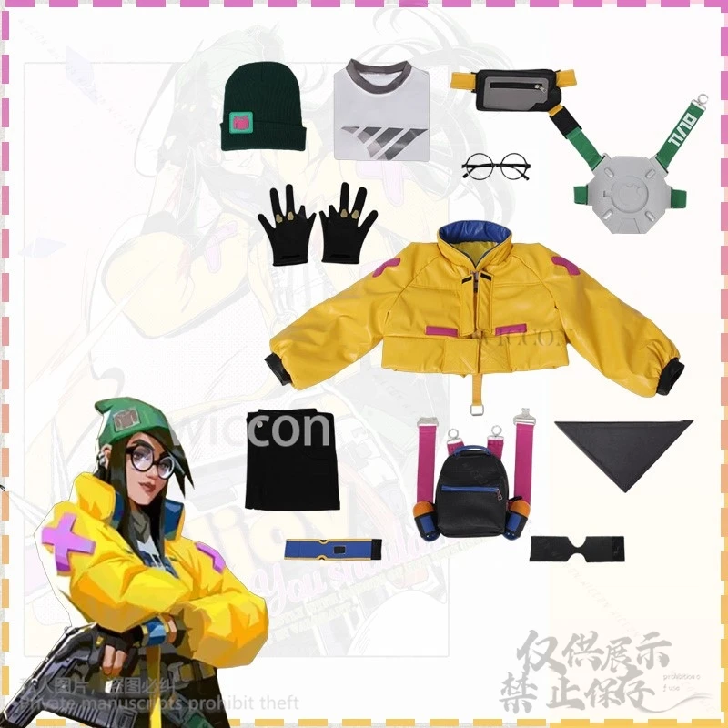 Killjoy Cosplay Anime juego Valorant disfraz Jirai Kei amarillo Punk Y2K uniforme abrigo bolsa pantalones Kawaii lindas pelucas para niñas personalizadas