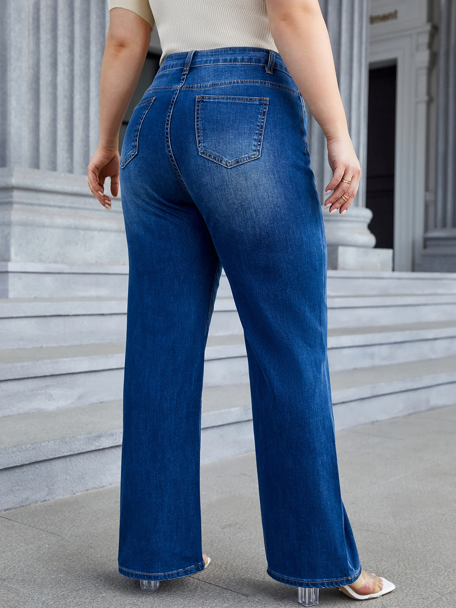 Plus Size Wide Leg Jeans for Women High Waist Baggy Women Jeans High Stretchy Straight Women Jeans Denim Pants Straight Loose