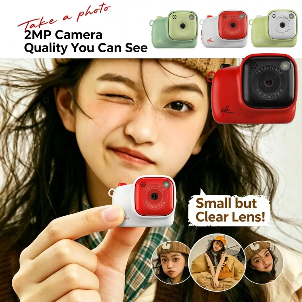 ABS Material Mini Camera with Keychain Single Lens Camera 1.47-inch LCD Screen Portable Keychain Camera TF Card Supported
