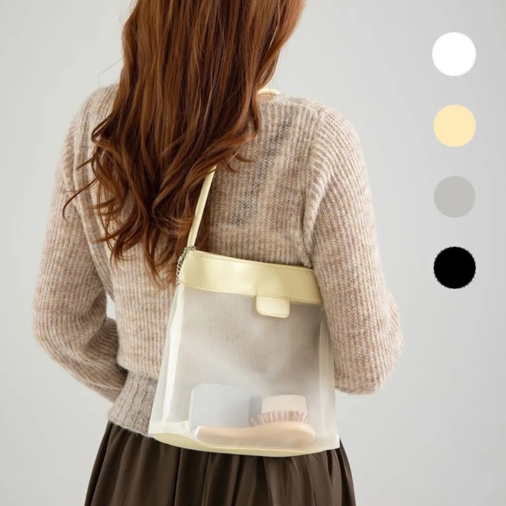 

Модная легкая сетчатая сумка-ведро из искусственной кожи, прозрачная сумка для поездок на работу, большая вместительная простая сумка на одно плечо унисекс