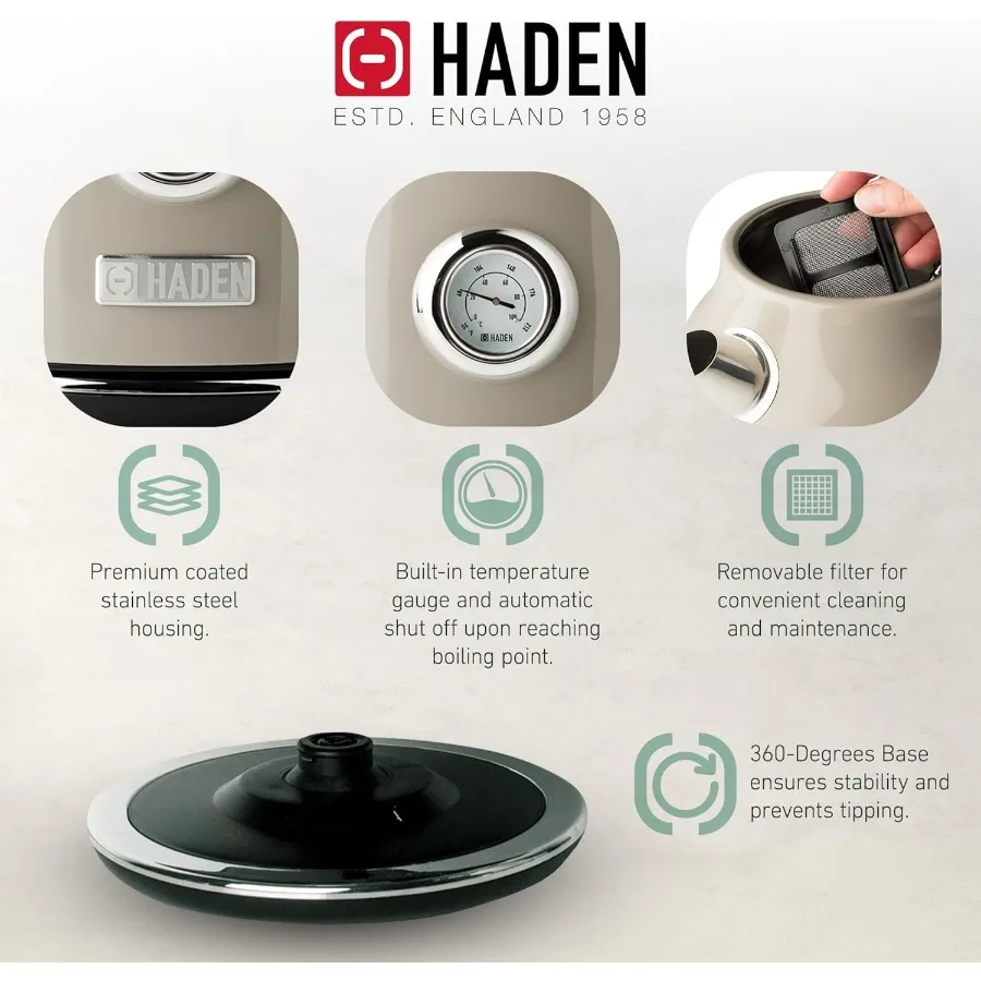 غلاية كهربائية من الفولاذ المقاوم للصدأ سعة 1.7 لتر للاستخدام المنزلي والمكتبي مع قاعدة دوارة 360 درجة وإيقاف تلقائي #5