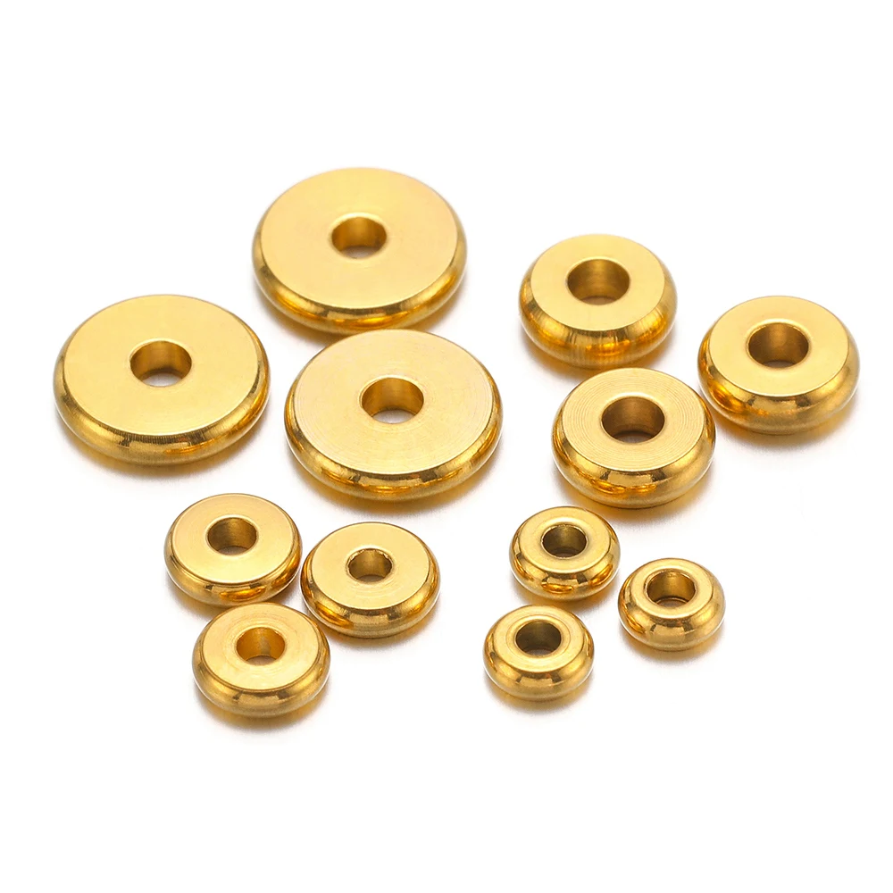 20/50pcs/lot Stainless Steel Gold Color Flat Round Beads Spacer Bead Charm Loose Beads for Jewelry Making DIY Bracelets Supplies