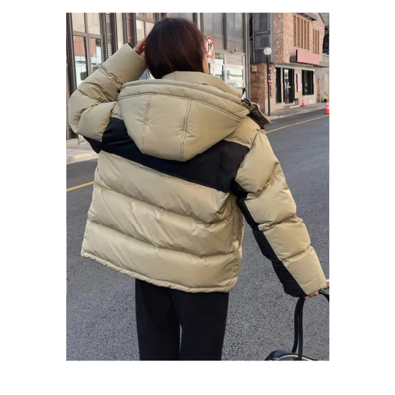 Couple 2023 Down Jackets Hooded Color Blocking Women Korean Men White Duck Thickened Winter Coats Pocket Commuting Double Collar