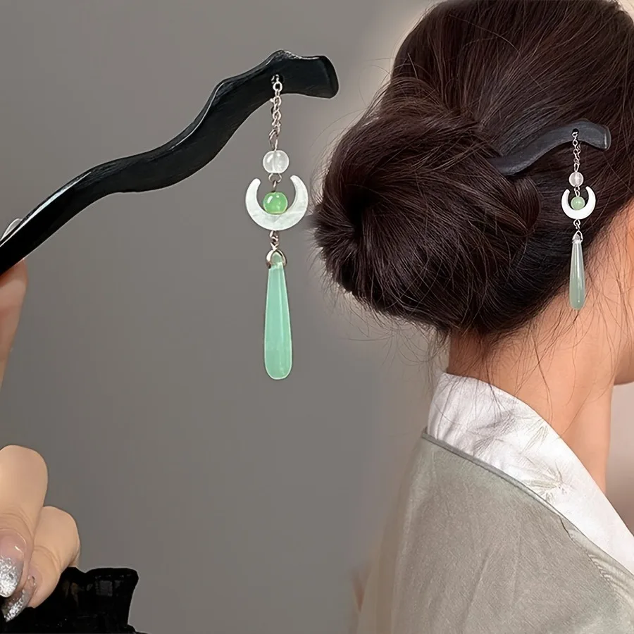 

1pc Elegant Chinese Style Hairpin Imitating Jade Exquisite Gift Daily Wear Ceremonies Women's Jewelry Hair Accessories Hair Clip