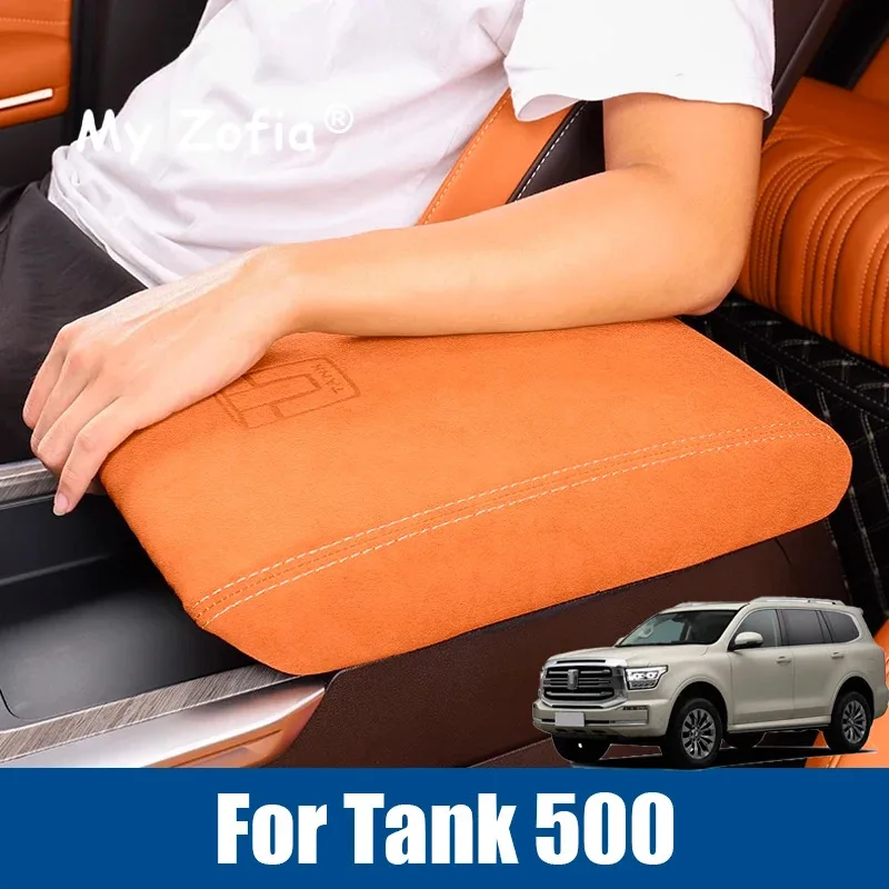 

For Tank 500 2023 2024 2025 2026 Car Armrest Box Leather Cover Suede Central Protective Cover Accessories