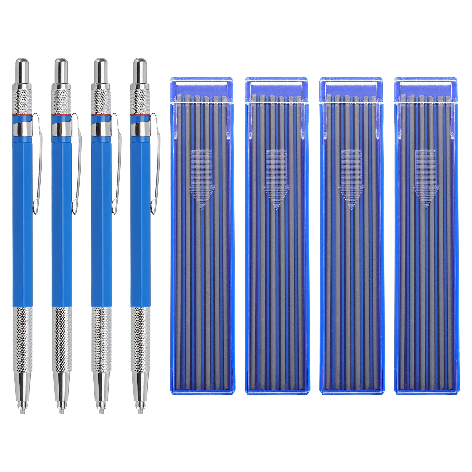 4Pc Mechanical Pencil with 48Pcs Silver Refills Write Smoothly Portable Pencil with Built-in Sharpener and Claw Tip for Drafting