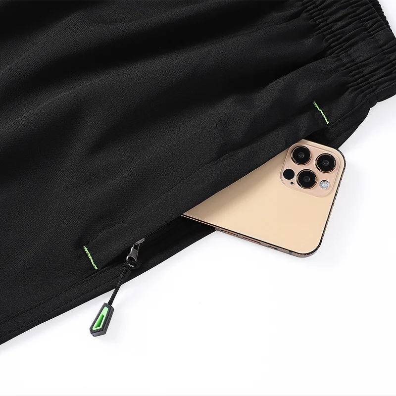 New Fashionable Versatile Men'S Thin Ice Silk Casual Sports 7-Point Trousers Solid Color Summer Quick Drying Loose Beach Pants