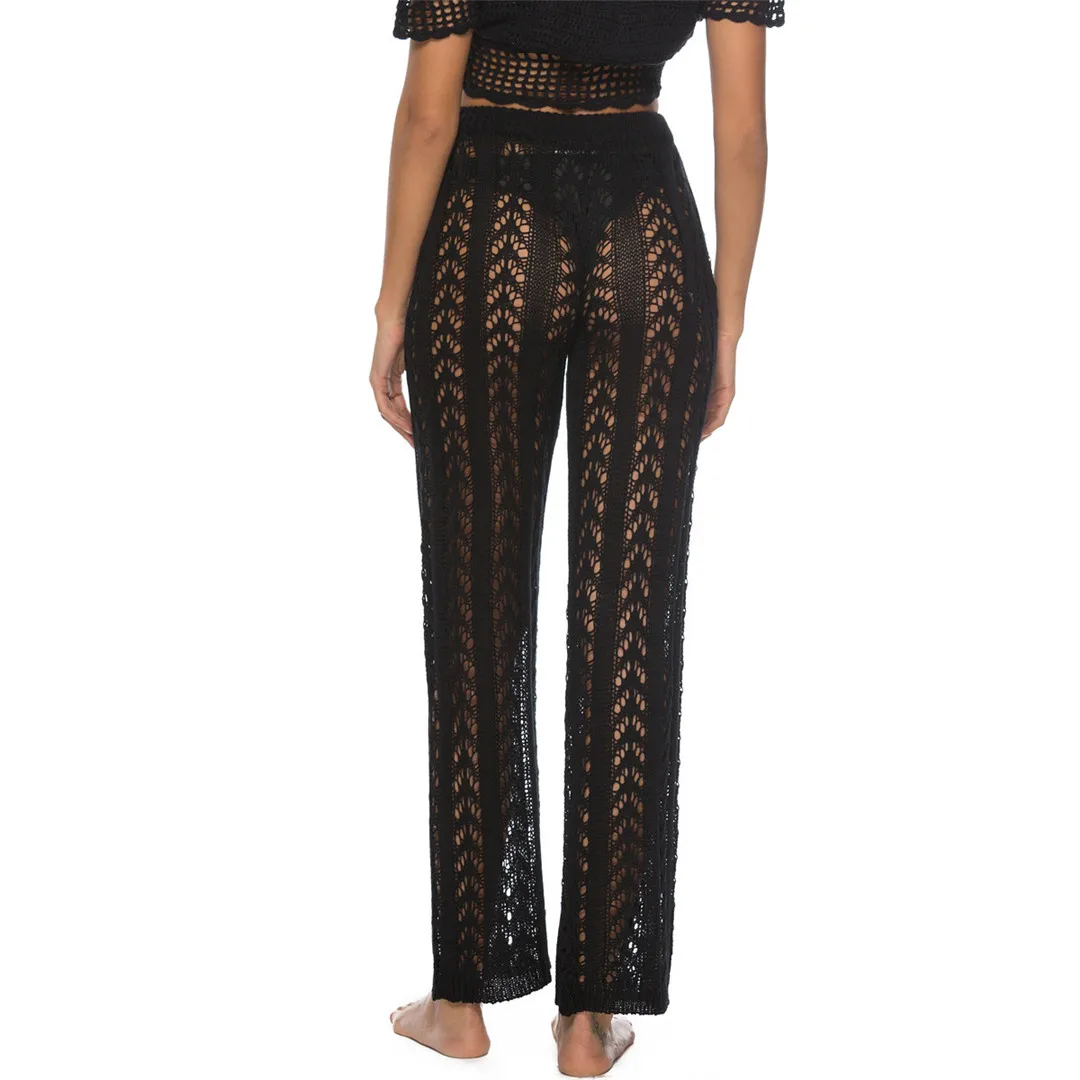 S - XL Damen-Häkel-Strick-Strandhose, ausgehöhlte, elastische, gerade geschnittene, lässige Hose, Urlaub, Strand, weites Bein, Bikini-Überwurf V2651 – Detail 28