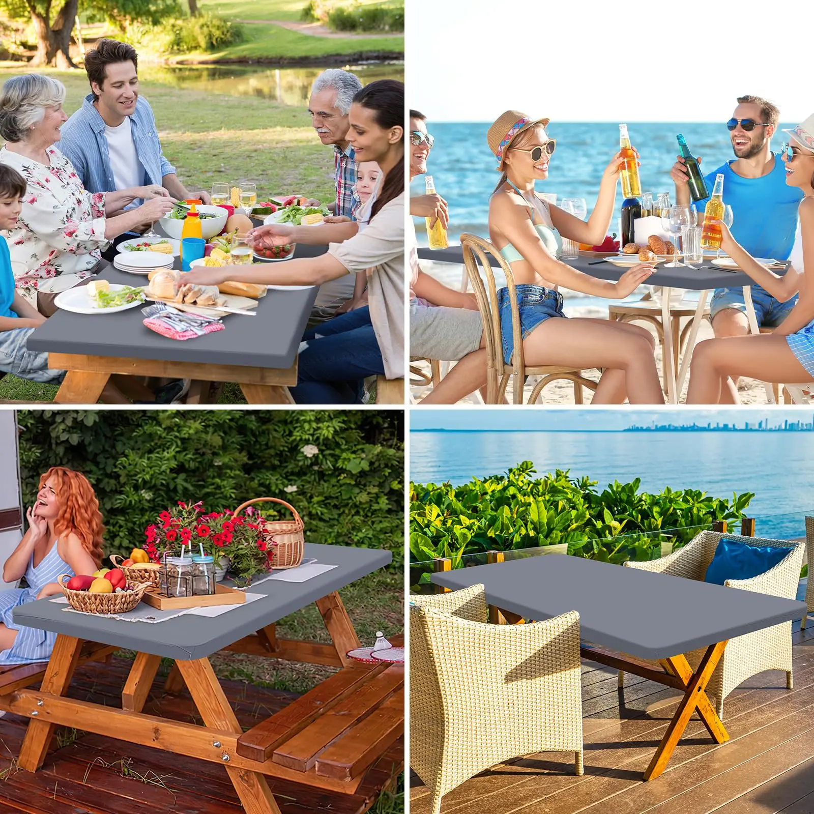 Homaxy مستطيل الجدول يغطي البوليستر مطاطا المجهزة حامي الطاولة للعشاء في الهواء الطلق نزهة التخييم مفارش المائدة للماء