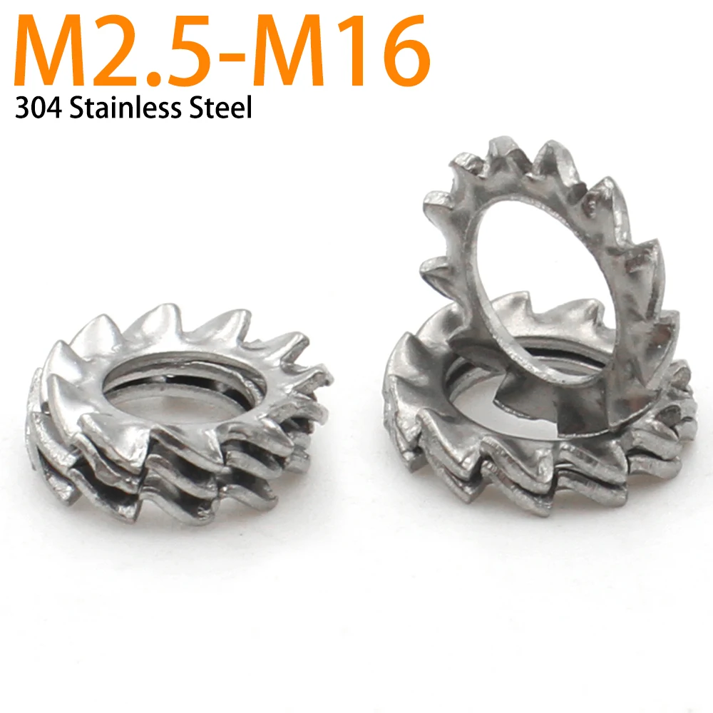 10/50pcs M2.5 M3 M4 M5 M6 M8 M10 M12 M14 M16 Gb862.1 A2 304 Stainless Steel External Toothed Serrated Lock Washer Gasket