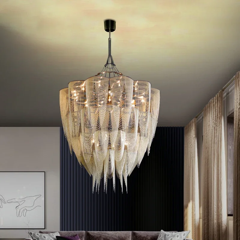 

2024 Guzhen Provider Big Long Living Room Staircase Pendant Light Extraordinary High Level Ceiling Lamp Entrance Hanging Light