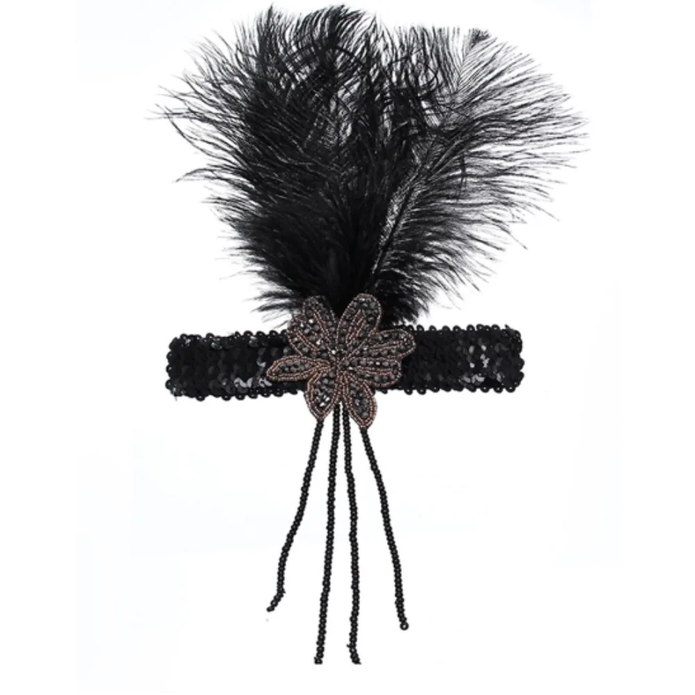 PESENAR Retro zestaw imprezowy w stylu retro (akcesoria do włosów z piór, długie rękawiczki, łańcuszki z pereł, itp.)