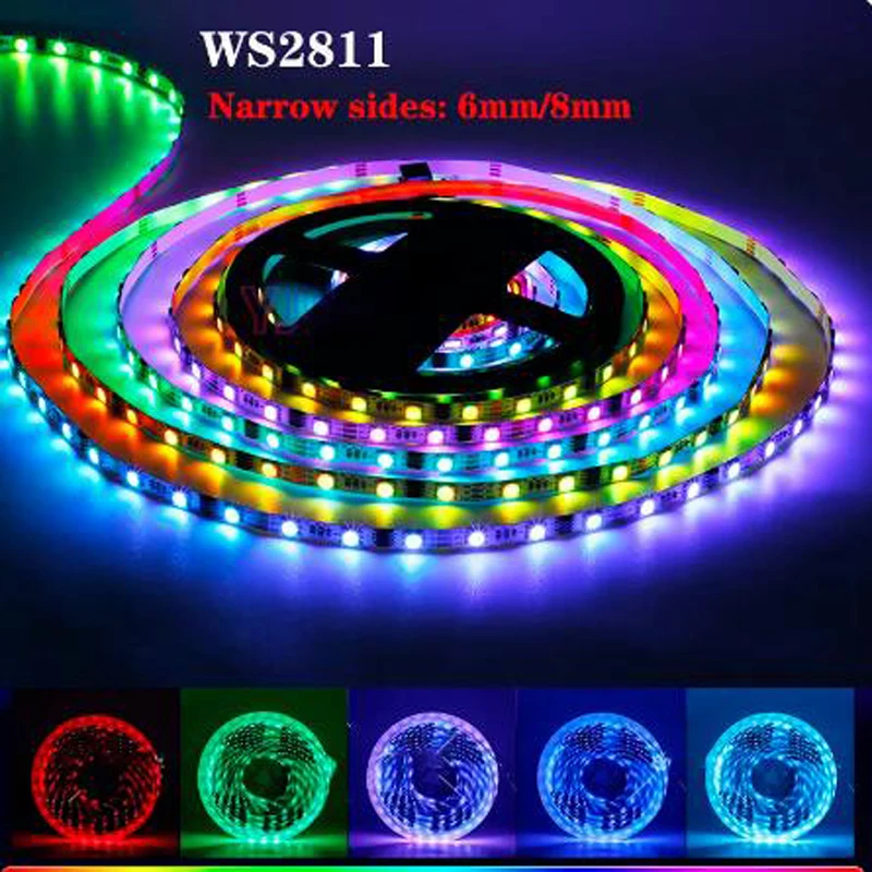 5m wąska smukła magiczna kolor marzeń adresowalna taśma LED WS2811 60/84leds/m RGB Pixel elastyczna taśma zewnętrzna 6mm/8mm 12v 24v TV