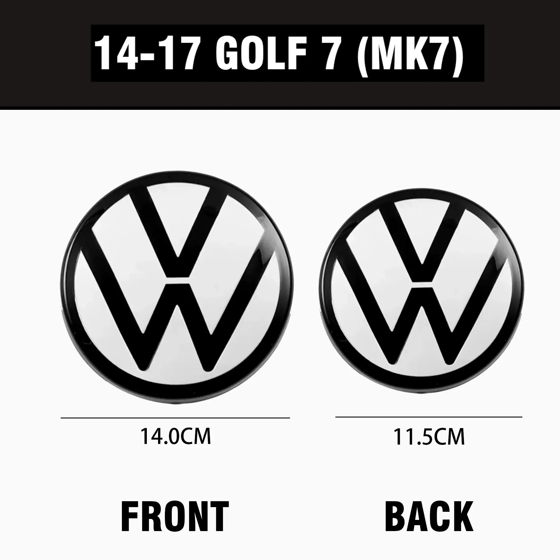 2pcs lack/white Mirror style Car Front Grill/Rear Trunk Emblem Lid Covers Logo For Volkswagen VW GTI GOLF 2014-2017 GOLF 7 (MK7)