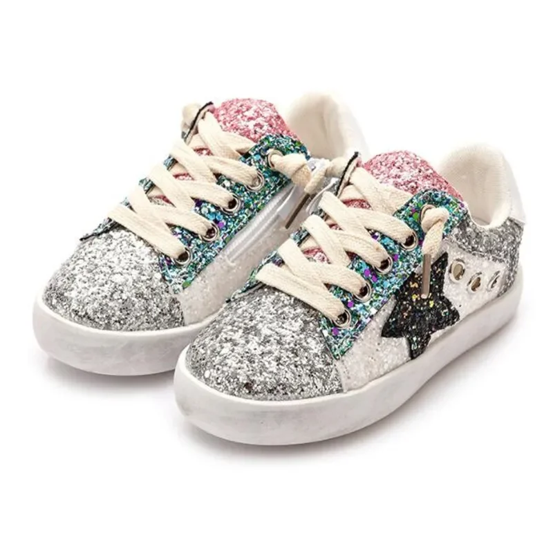 2022 New Girls' Sequin Fashion Board Shoes Kids Glitter Star Sneakers