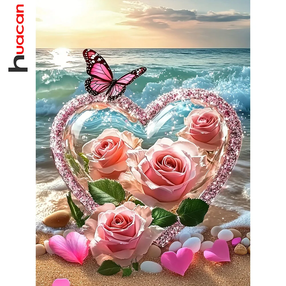 Huacan 5D Diamant-Mosaik Blume Vollrund Quadratisch DIY Malerei Schmetterling Handgemachtes Geschenk Raumdekoration