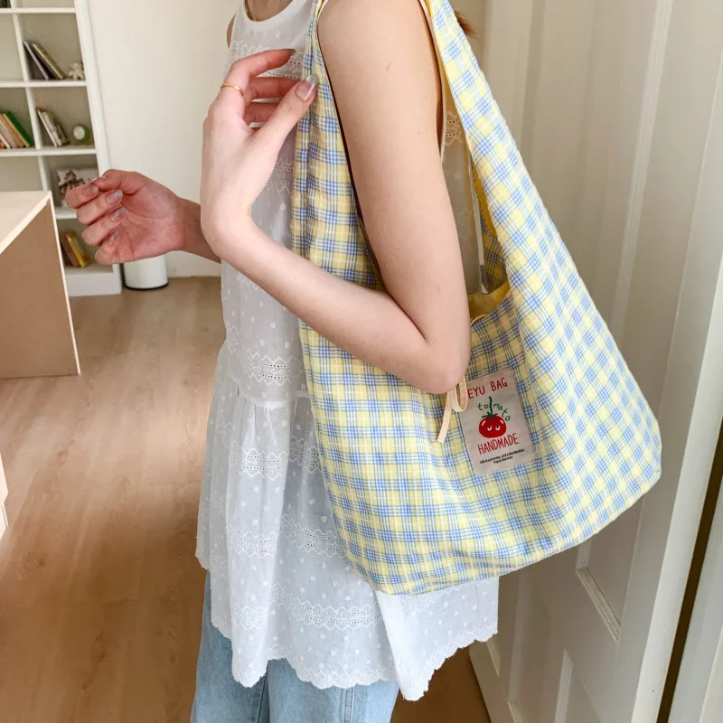 Cartoon Tomato Standard Plaid Vest Bag Large-Capacity Student Class Double-sided Backpack Fashionable Versatile Shoulder Bag