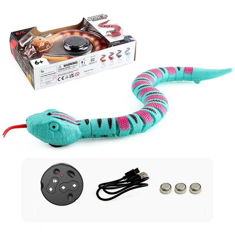 

Remote Control Snake Toy with USB Charger and Interactive Crawling Action, Realistic Silver Ringed Snake Design