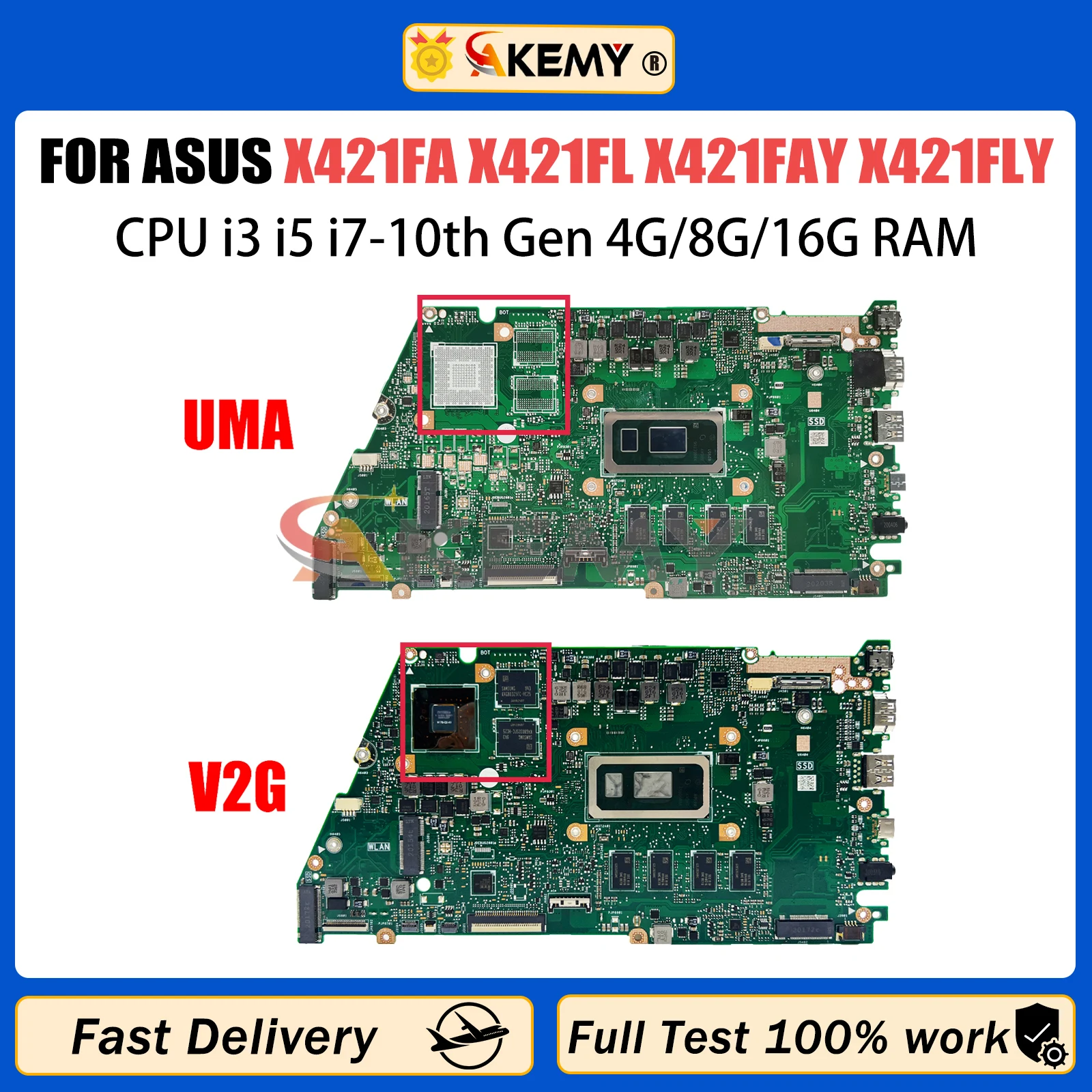 AKEMY X421FAY Mainboard For Asus VivoBook X421FA X421FL X421FAY Laptop Motherboard With I3 I5 I7 CPU 10th 4GB/8GB/16GB RAM