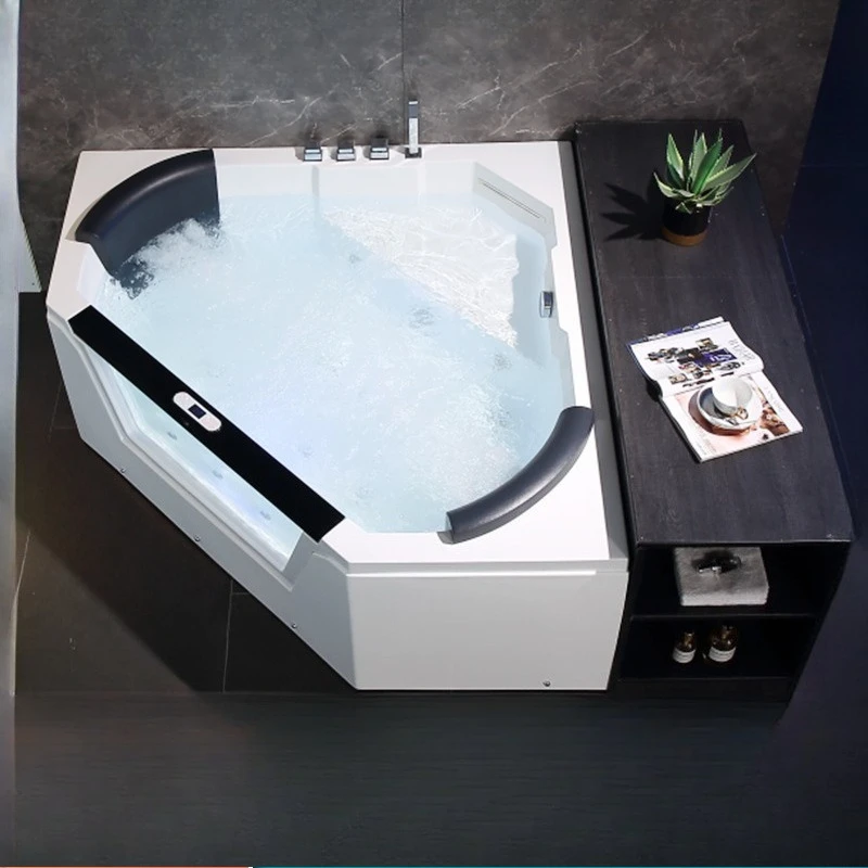 

Triangular fan double modern acrylic corner bathtub thermostatic heated Jacuzzi