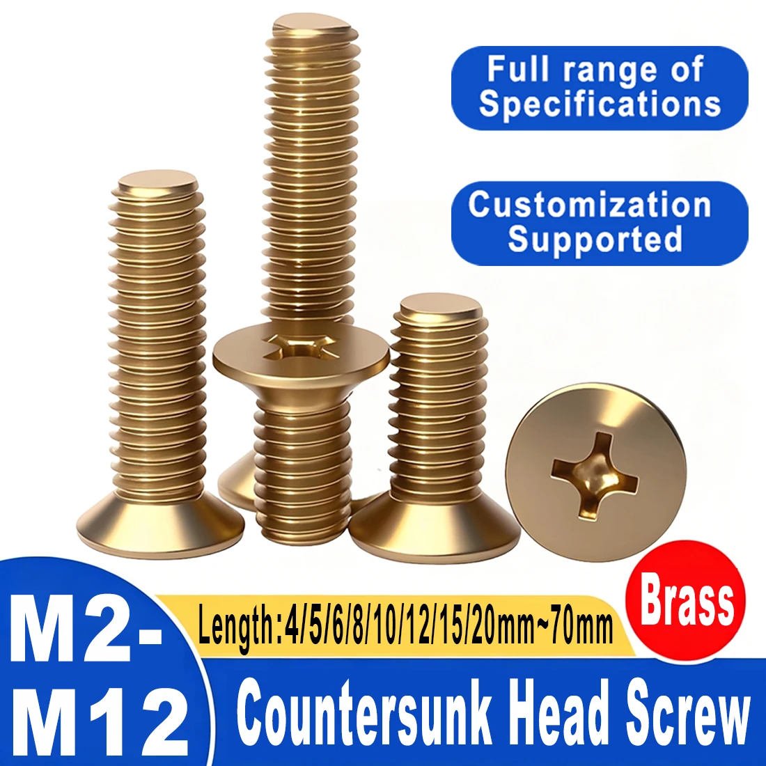 

M2 M2.5 M3 ~ M12 Brass Phillips Countersunk Machine Screws Cross Flat Head Metric Thread Screw Recess Bolt