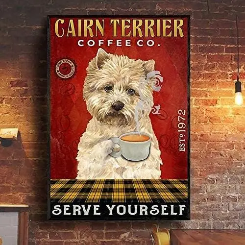 Metal Tin Sign Cairn Terrier Coffee Co Serve Yourself Sign Vintage Tin Sign Retro Sign Aluminum Signs for Kitchen Home