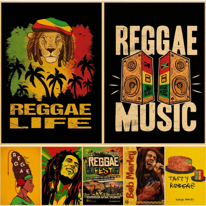 Vintage Bob Marley Poster Retro Nostalgic Reggae National Music Rock Poster Kraft Painting Wall Sticker Decor