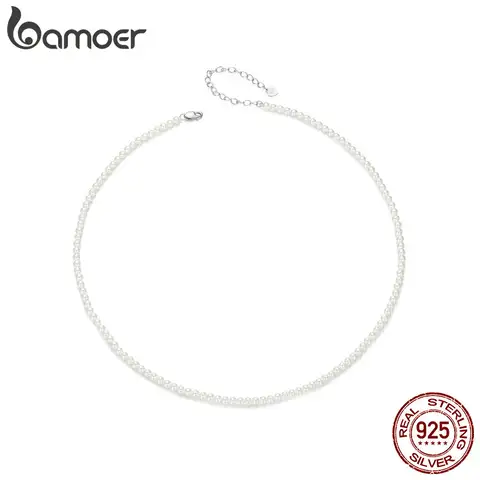 BAMOER 여성용 진주 목걸이, 쉘 진주 구슬 목걸이, 925 스털링 실버, 호주 남해 진주 목걸이 쥬얼리