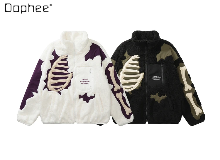 

Autumn Winter New Hot Sale American Style Men's Black Stand Collar Lamb Wool Jacket Loose Casual Versatile Jacket