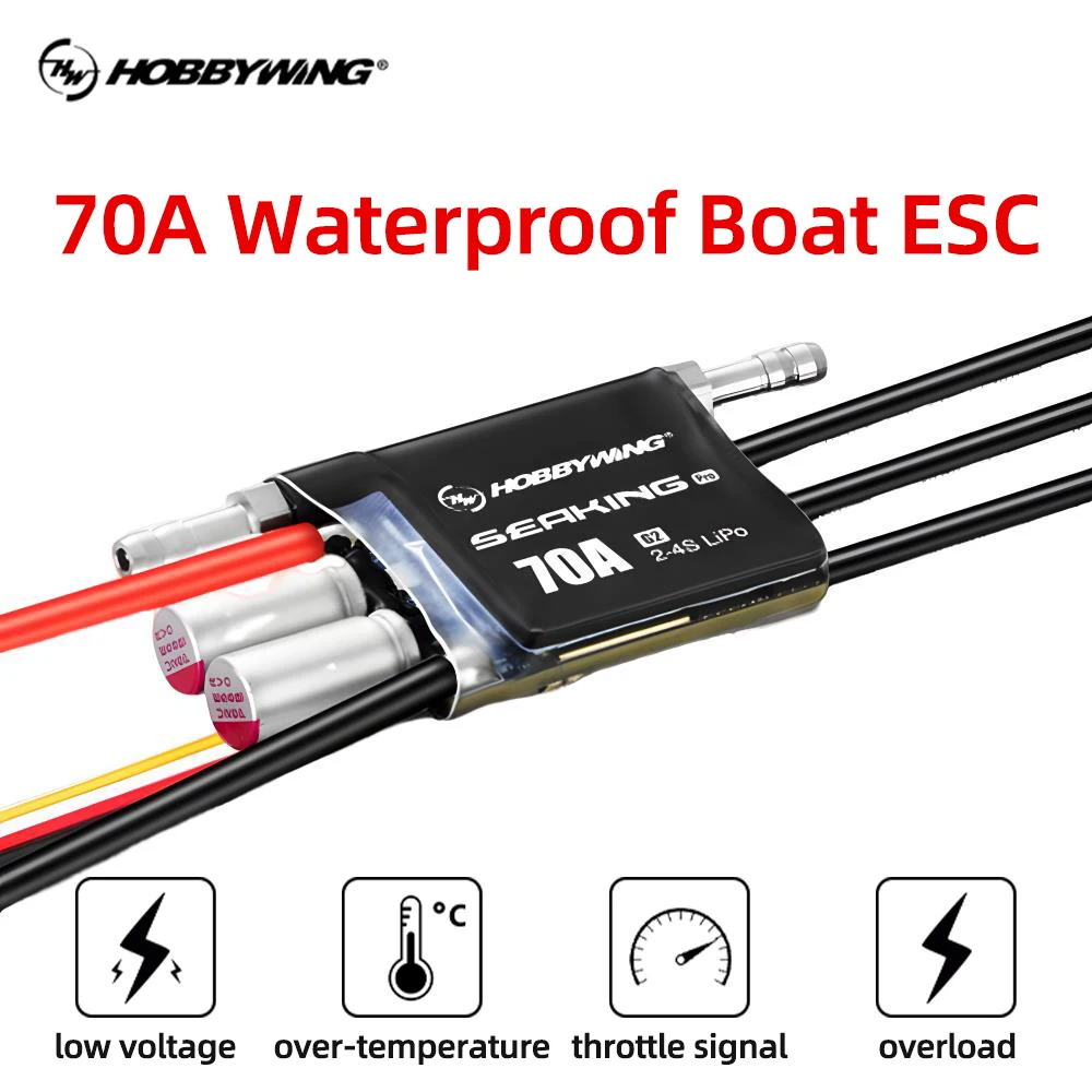 HOBBYWING Seaking 70A PRO Bürstenloser ESC Boot ESC 2-4S Lipo IP55 Wasserdicht für Mini ECO Mini Mono Mini Hydroklasse Bootsmodelle