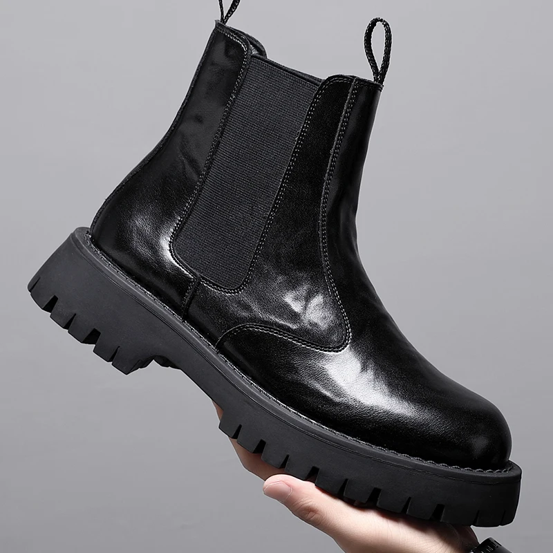 

men luxury fashion high chelsea boots slip-on genuine leather shoes cowboy autumn winter boot handsome platform motorcycle botas