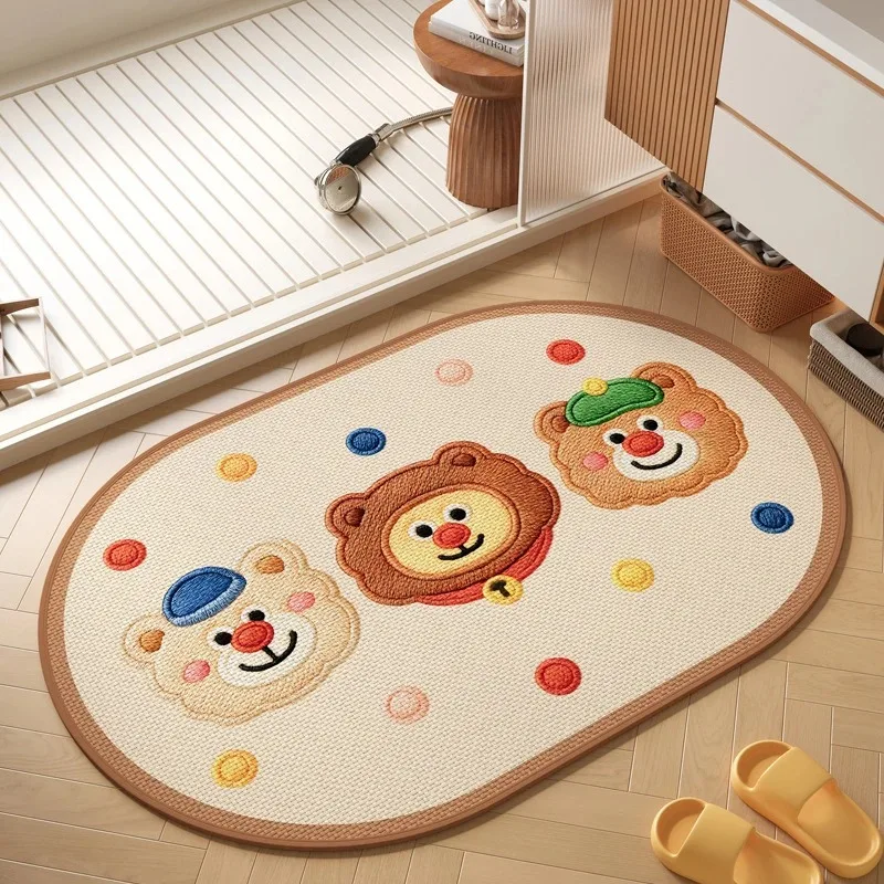 VIKAMA Cute Bear Oval Diatomaceous Earth Bath Mat, Quick Drying Absorbent Non Slip Entryway Doormat for Home Decor view 2