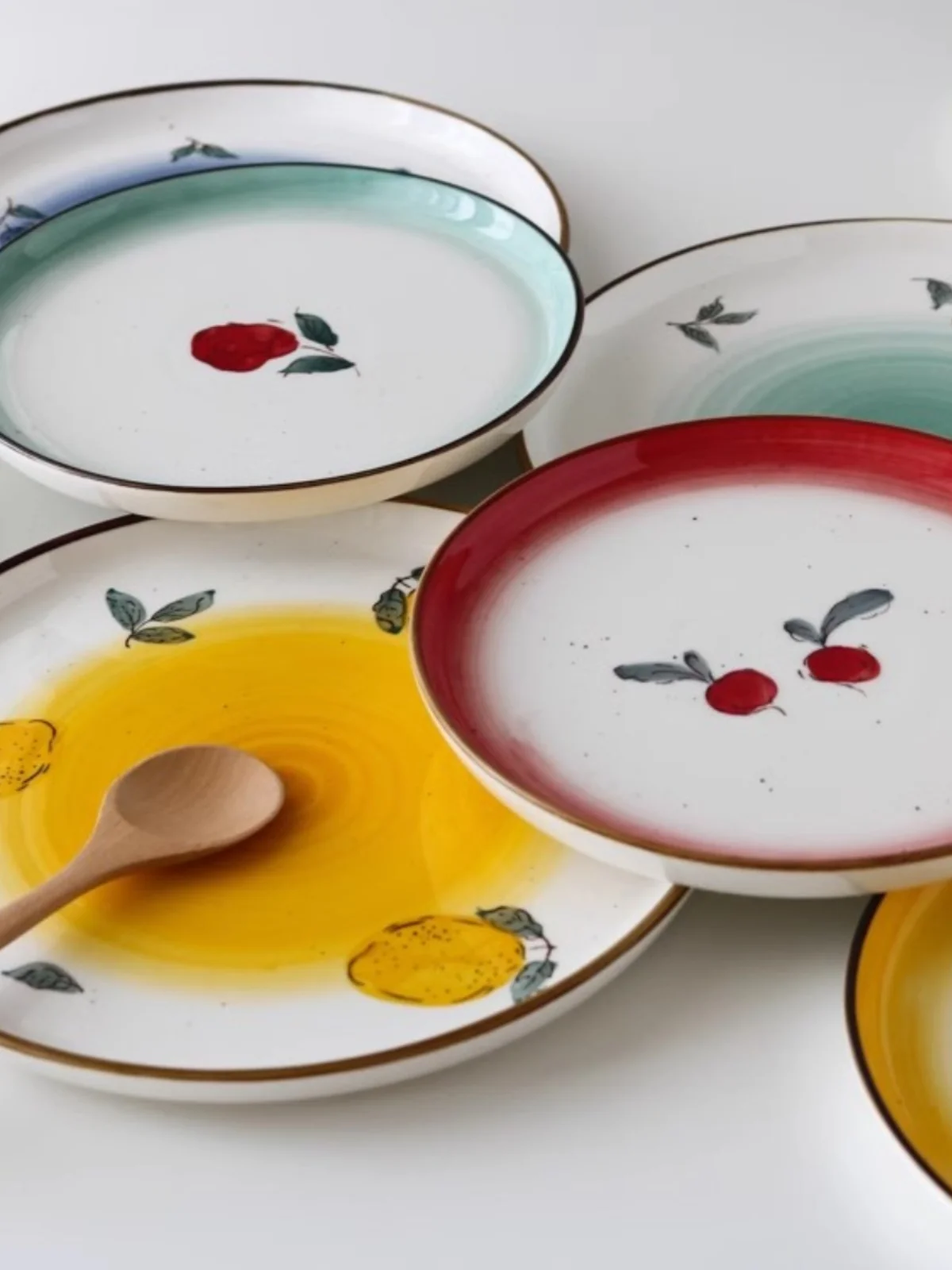 

Underglaze colored fruit and vegetable household tableware steak plate shallow oval long fish coffee cup saucer soup bowl.