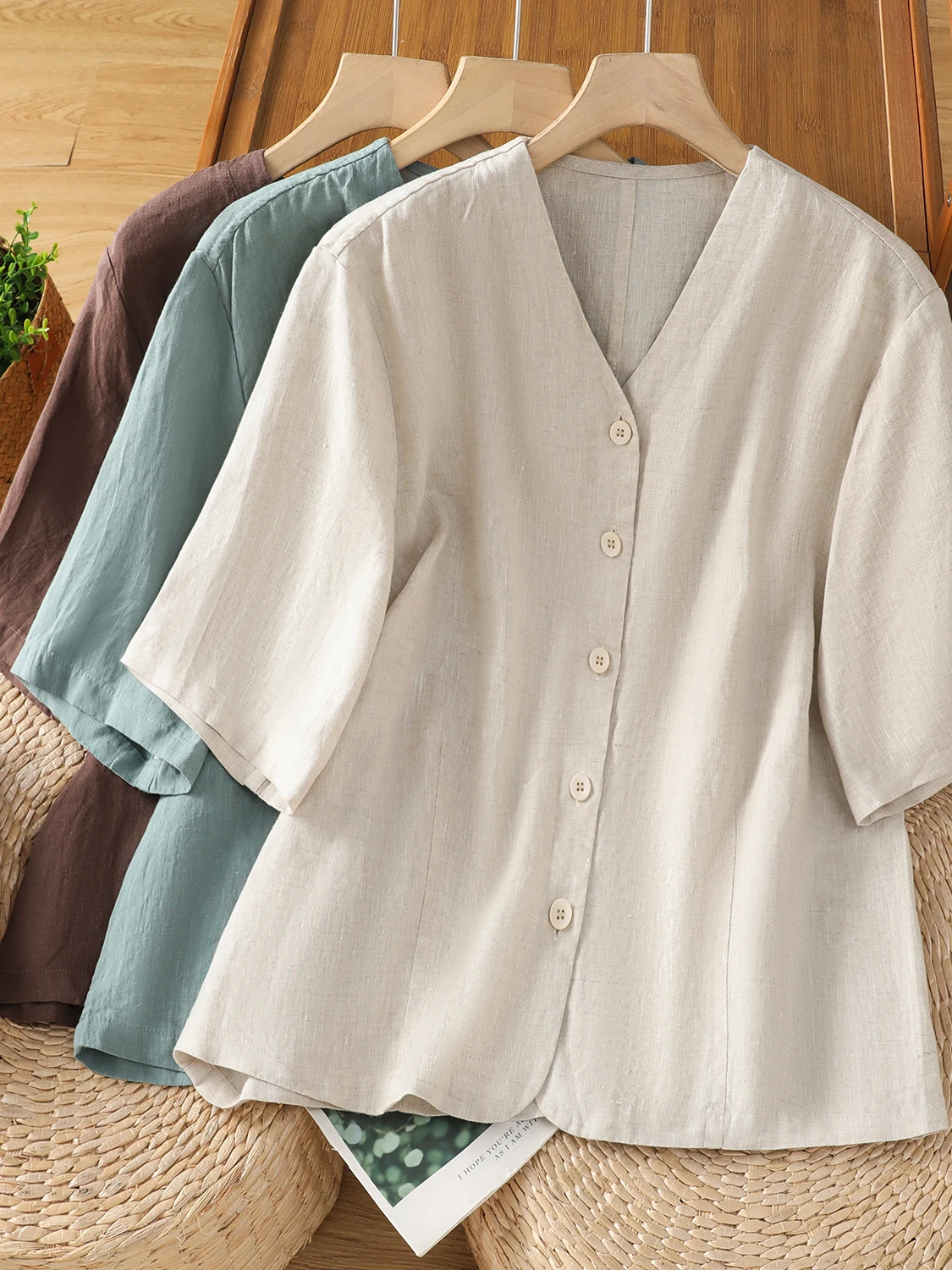 

Хлопково-льняной топ в стиле ретро с v-образным вырезом, повседневный открытый кардиган большого размера на одной пуговице для женщин, летний свободный крой